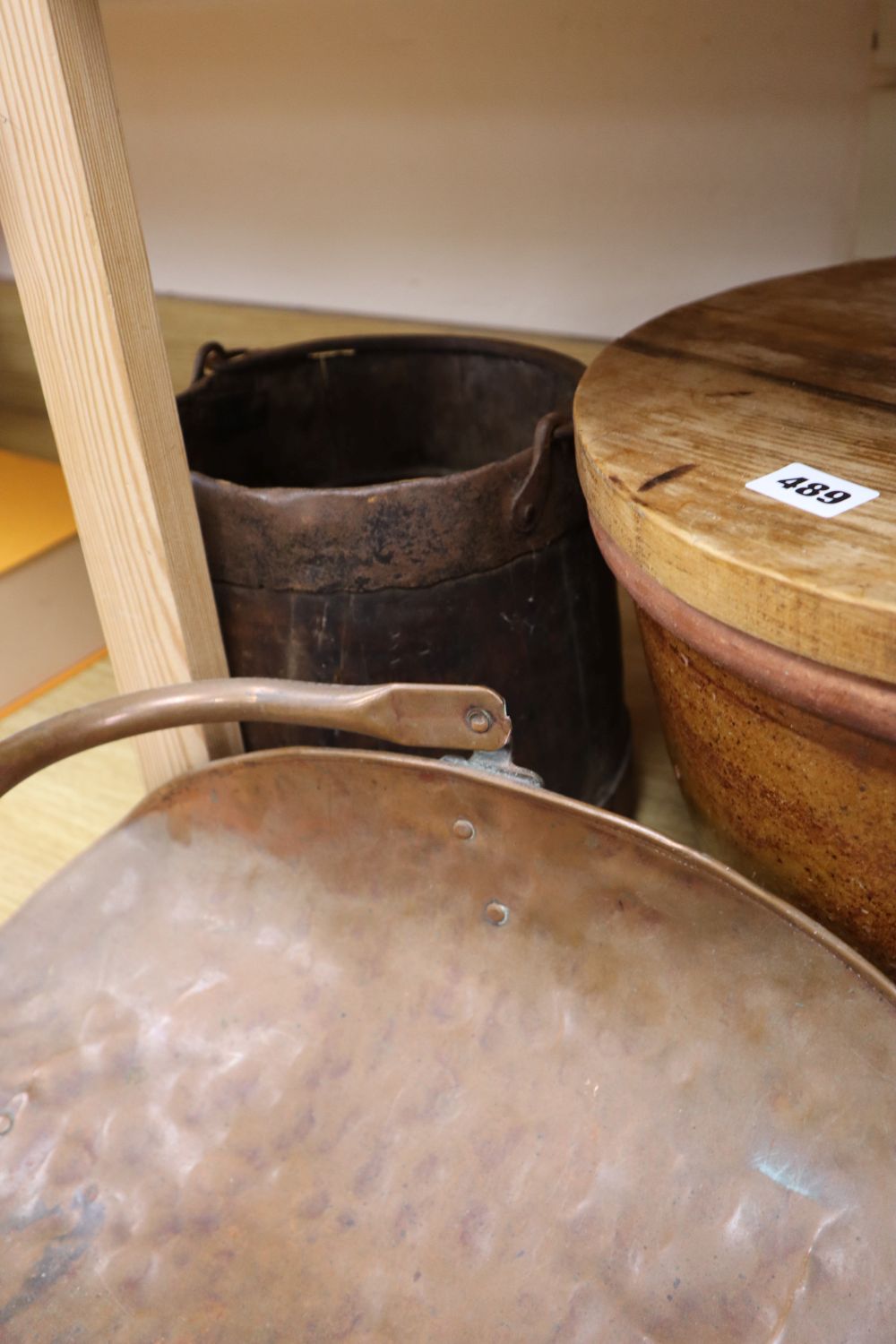 A terracotta bread crock, 35cm diameter, etc. (6)